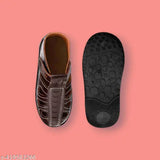 Brown synthetic leather kids sandals for daily wear, non-slip sole, versatile and comfortable