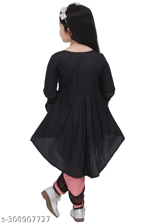 Rayon printed round neck kurta with dhoti pant for kids, solid pattern on three-quarter sleeves ethnic wear by Jhilik Garments