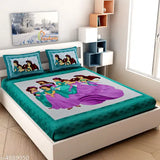 Jaipuri cotton printed queen double bed sheet with 2 pillow covers, 140 thread count, vibrant pattern from India