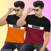 Fashion printed round neck half sleeves cotton blend T-shirts for men (pack of 2), featuring stylish designs for everyday wear