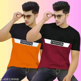 Fashion printed round neck half sleeves cotton blend T-shirts for men (pack of 2), featuring stylish designs for everyday wear