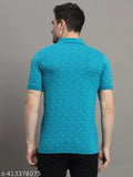 MERRIMENT men's printed cotton polo t-shirt, short sleeves, straight hem, size M (38in x 27in), India origin