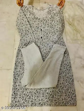 Grey cotton kurti set for women and girls, three-quarter sleeve printed combo, best quality Indian fashion