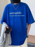 Royal Blue unisex oversized cotton-blend t-shirt with printed net pattern, three-quarter sleeves, made in India