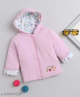 Cotton reversible hooded winter jacket with zipper for baby, printed net design - India