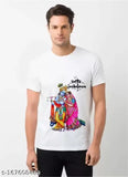 Striped polyester Radha Krishna Man T-shirt, soft and breathable for casual wear #PrintedTShirt #WhiteTShirt #PolyesterTShirt #AhirDesign