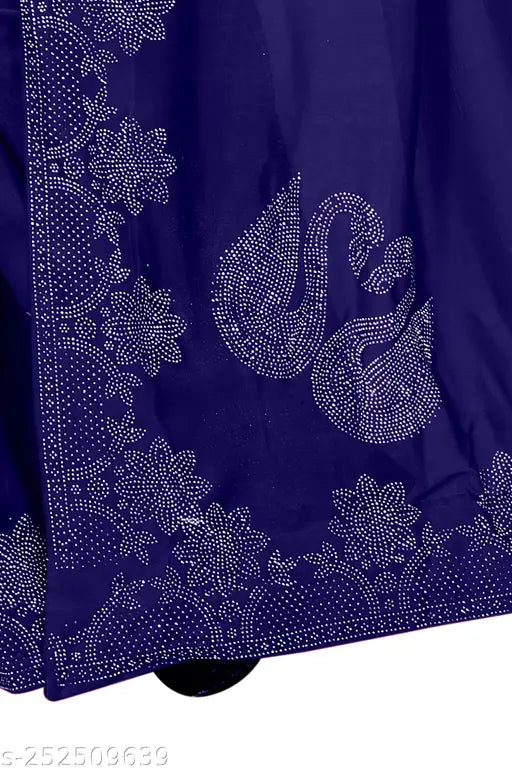 Vichitra Silk embellished saree with separate satin blouse, trendy diamond work pattern, ideal for parties, weddings, or gifting. Indian-made, free size (L5.5m, B0.8m)