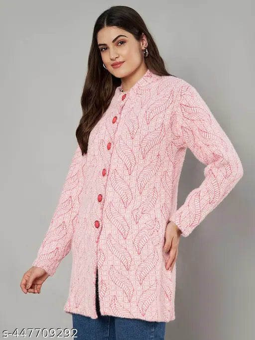 Woolen round neck party sweater for women, embroidered net pattern on 100% Acro Wool, long sleeves, India-made winter wear
