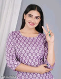 Purple cotton printed night suit top & pyjama co-ord set for women and girls - vibrant design, three-quarter sleeves, comfortable cotton fabric