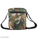 Multi-color military print polyester sling bag, spacious with three compartments and zippers
