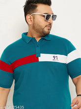 Men's plus size colorblocked cotton blend polo collar t-shirt, short sleeves, printed pattern, XXXL (Chest Size: 29in, Length Size: 18.5in), MXN, made in India
