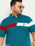Men's plus size colorblocked cotton blend polo collar t-shirt, short sleeves, printed pattern, XXXL (Chest Size: 29in, Length Size: 18.5in), MXN, made in India