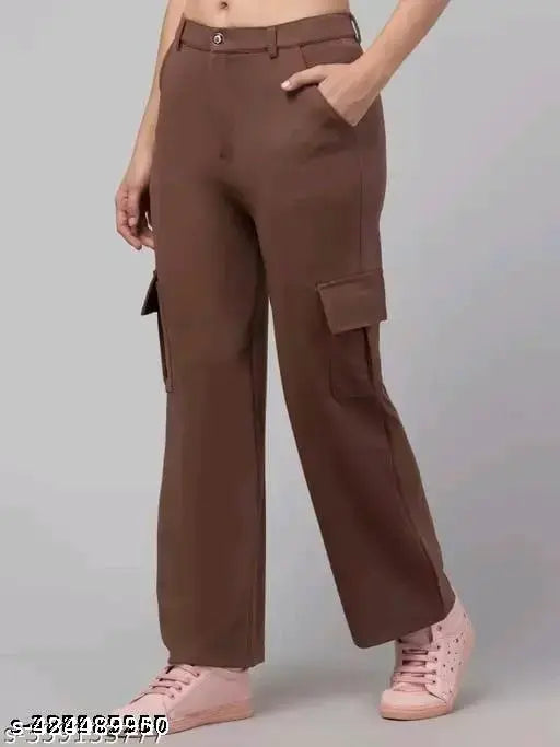Solid cotton-lycra bell-bottom trouser pants for women, available in various sizes from XS to 4XL