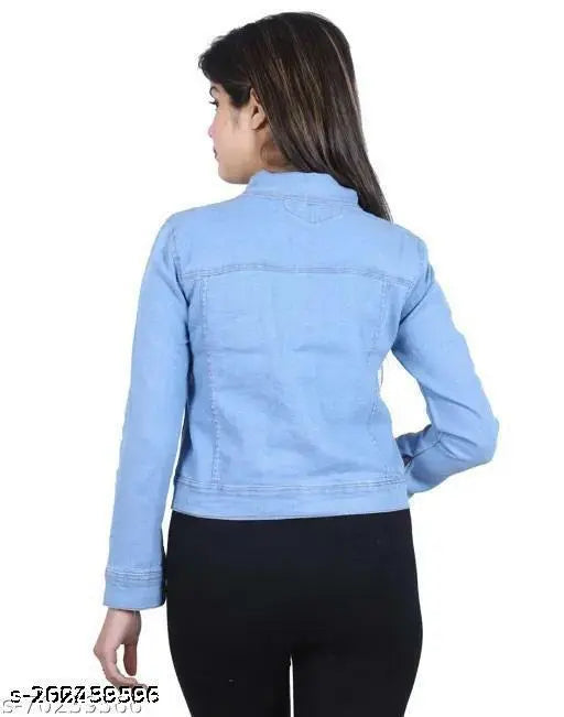 Light Blue denim women's ethnic jacket, long sleeves, dyed/washed pattern, Zooni Collection, high-quality winter wear