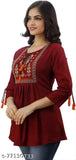 Rayon embroidered cape top kurta, solid single-color design, three-quarter sleeves for women, made in India