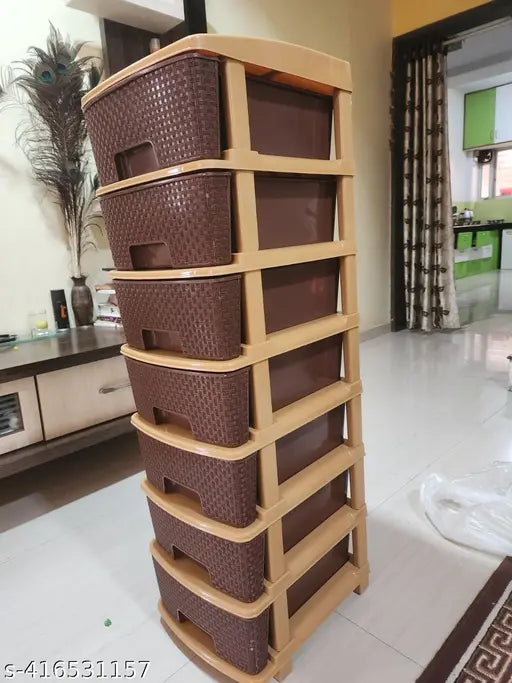 Brown 7-compartment plastic drawer organizer for home or office (ELIGHTWAY MART)