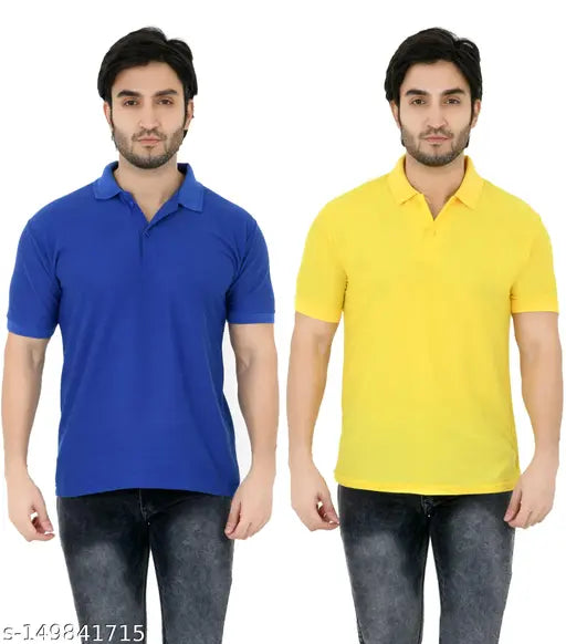 Matty fabric polycotton men's polo collar t-shirt set, pack of 2 - India