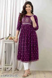 Women's printed rayon Naira cut kurti, three-quarter sleeves, floral pattern