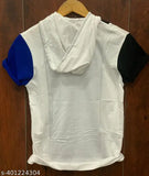 Blue cotton blend men's half sleeve hoodie for party and casual wear - Saltlake brand