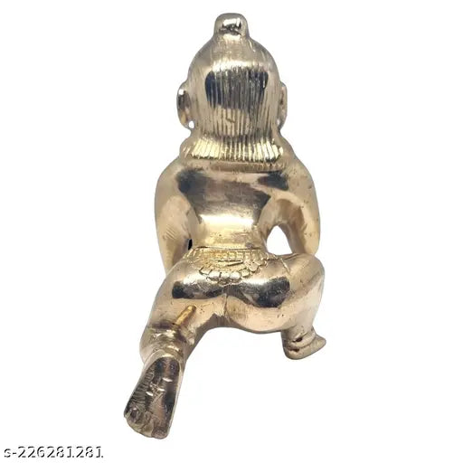 Brass Krishna Idol - Divine Bazaar's 5" tall, antique Laddu Gopal statue made of pure brass
