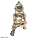 Brass Krishna Idol - Divine Bazaar's 5" tall, antique Laddu Gopal statue made of pure brass
