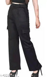 Name Women's premium cotton wide-leg cargo trousers, relaxed fit with insert pockets, solid navy blue color