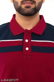Cotton blend men's striped polo t-shirt with sleeve cut, featuring a fitted shape. Short sleeves, size M (38in chest, 27in length), Made in India