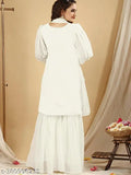 Georgette sequin-embellished women's side tieup kurta & Sharara set with dupatta, solid pattern, three-quarter sleeves