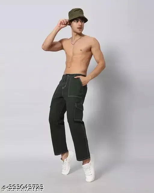 Black denim men's baggy jeans by RusticBlooms - casual & partywear fit, cargo & jean look, mid-rise, sleek and versatile, size 28, 30, or 32 (India)