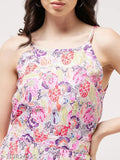 Multicolor digital printed strappy jumpsuit, vibrant floral design on polyester, sleeveless and versatile women's fashion from India