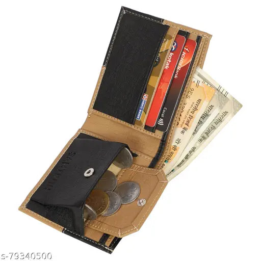 Stylish faux leather men's wallet, features card & coin pockets, solid design