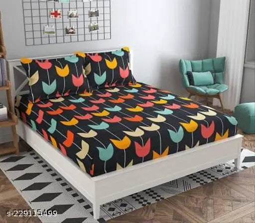 Trendy Glace cotton double bedsheet & 2 pillow covers, ethnic motifs on soft cotton blend for AC room