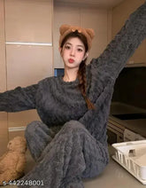 Warm, printed wool nightdress with long sleeves for girls - luxury wool sleepwear by SKG Group