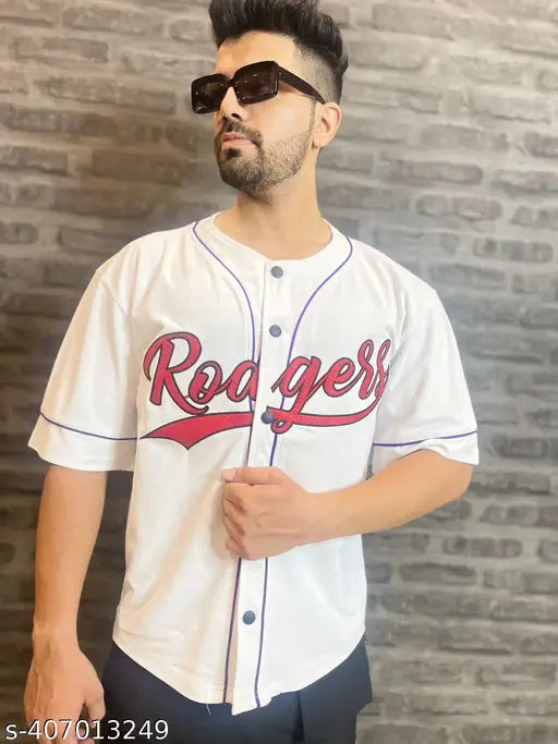 Printed net polyester three-quarter sleeves jersey, slim-fit by Jerseys Rodgers-WH. Soft texture for casual wear in a variety of sizes. Perfect for parties with sneakers and jeans. Origin: India
