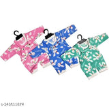 Green, pink, blue wool print dungarees (3-pc combo) - winter warm for babies