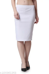 Solid white polyester pencil skirt for women, perfect for various body types and occasions. Made in India