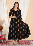 Rayon three-quarter sleeve women's printed kurti gown, vibrant Indian print design