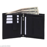 Black faux leather wallet for boys, 8 card slots, features credit, debit, ID pockets, and more. Regular size (12cm x 9cm)