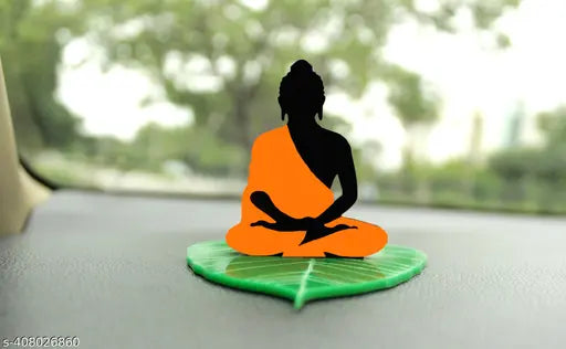 Green leaf-engraved solid base Buddha car dashboard idol accessory