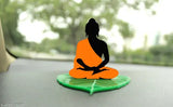 Green leaf-engraved solid base Buddha car dashboard idol accessory