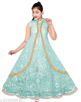 Silicon party gown for girls, digital floral print, polyester, sleeveless, embellished net