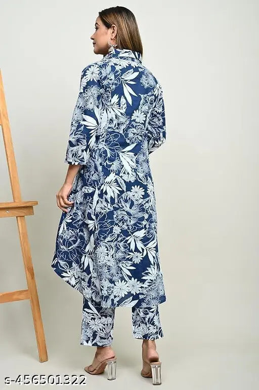 Women's Viscose Rayon A-line Printed Kurta with Pant Set - rayon kurti and pant set for women, soft and breathable printed indo-western wear