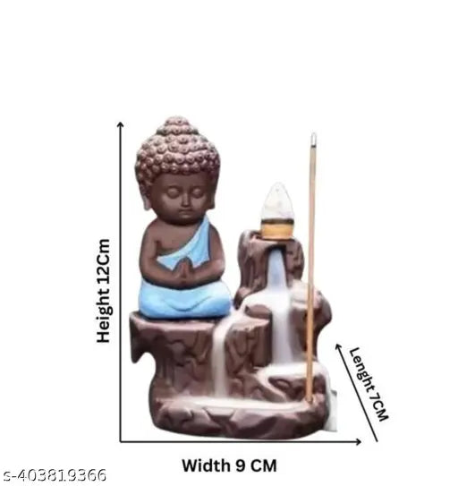 Handcrafted Buddha Backflow Incense Holder with Gold Owl, exquisite resin figurines (10cm x 10cm), includes 50 free smoke cones