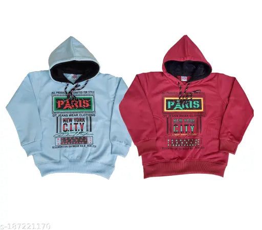 Cotton kids' winter fleece hoodie combo (Printed), long sleeves, perfect for chilly days