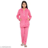 Free size PALIVAL women's printed woolen winter night suit with long sleeves, country of origin: India