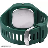 Green PU wristwatch for men and boys - classic design, quartz movement, square case, black dial, green strap