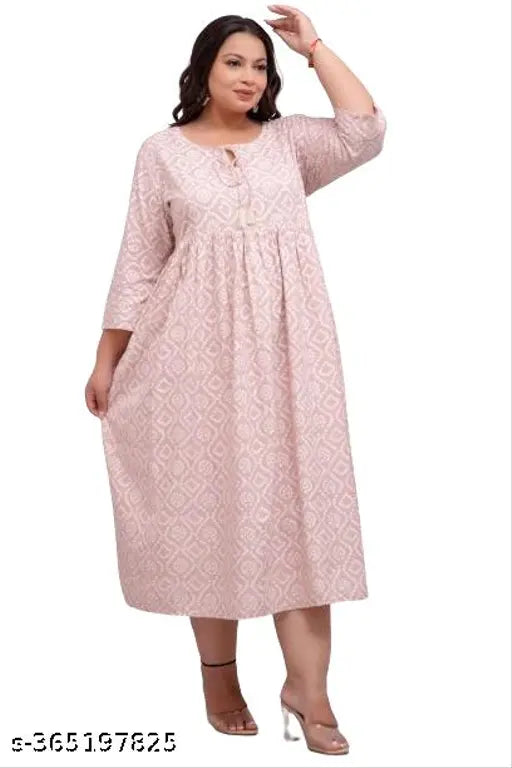 Pink rayon three-quarter sleeve gown, printed combo, XS-6XL. Stunning new pink dress for various occasions, India origin