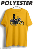 Black printed net polyester short-sleeved RX 100 rider bike, popular motorbike design on display