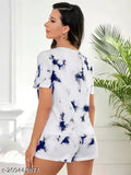 Breathable hosiery nightdress T-shirt & shorts set, soft and comfortable sleepwear in multiple sizes