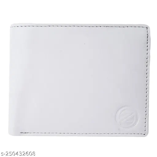 White faux leather wallet, 5 card slots, modern design for men's casual, formal, evening/party occasions. Stylish Zhermack branded accessory with logo print. Durable and soft PU leather wallet with multiple compartments